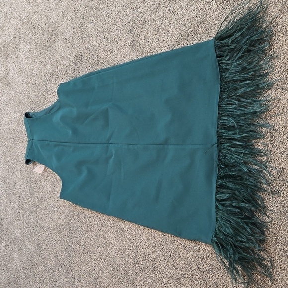 NEW Aidan Mattox Feather Trimmed Crepe cocktail Trapeze halter forest Dress sz 6 - Picture 7 of 11